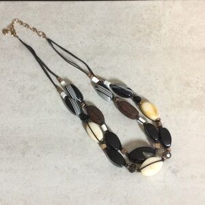 C1946 dual strand black brown bead necklace